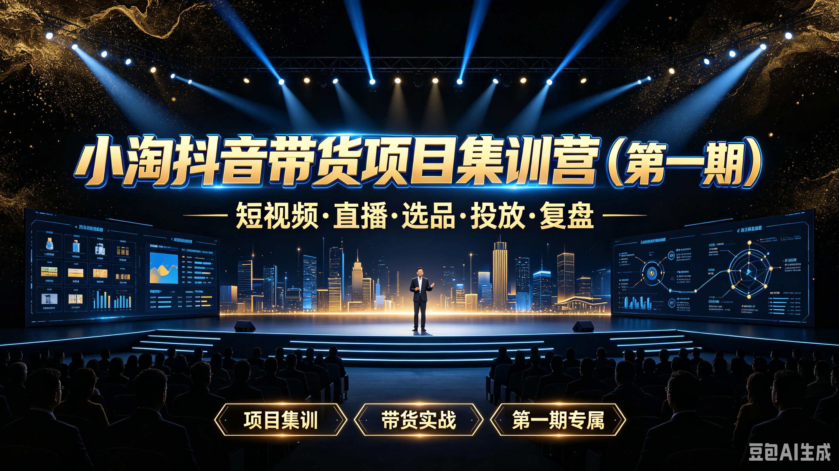 【精】小淘抖音带货项目集训营（第一期）短视频·直播·选品·投放·复盘，项目集训、带货实战、第一期专属-集课
