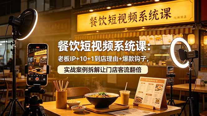 【精】餐饮短视频系统课：老板IP+10+1到店理由+爆款钩子，实战案例拆解让门店客流翻倍-集课