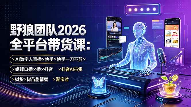 （19511期）野狼团队2026全平台带货课-7月：AI数字人直播×快手一刀不剪×蝴蝶口播×抖音AI带货×树苗剧情智剪×聚宝盆-集课