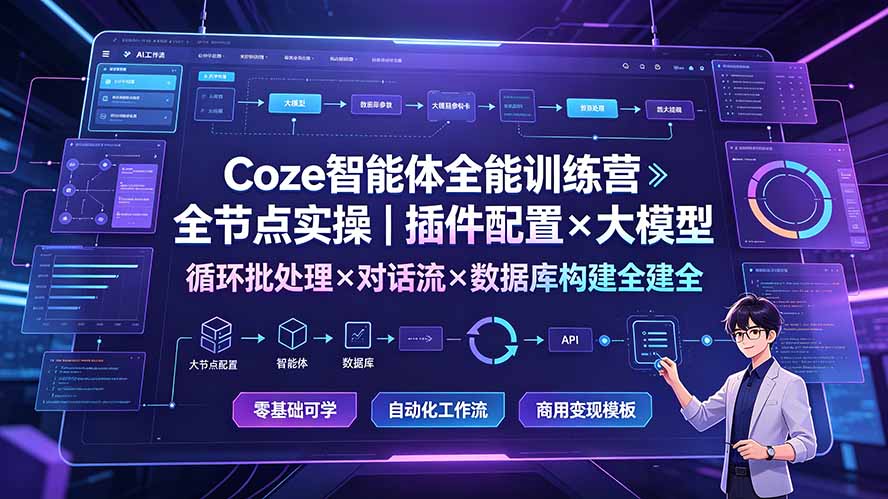 Coze智能体全能训练营:全节点实操|插件配置×大模型×循环批处理×对话流×数据库构建全教学 Coze智能体全能训练营:全节点实操|插件配置×大模型×循环批处理×对话流×数据库构建全教学