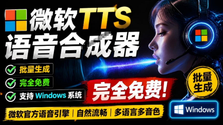 微软TTS免费语音配音生成器，完全免费，支持多语音、多音色选择，Windows系统专用TTS语音合成器-集课
