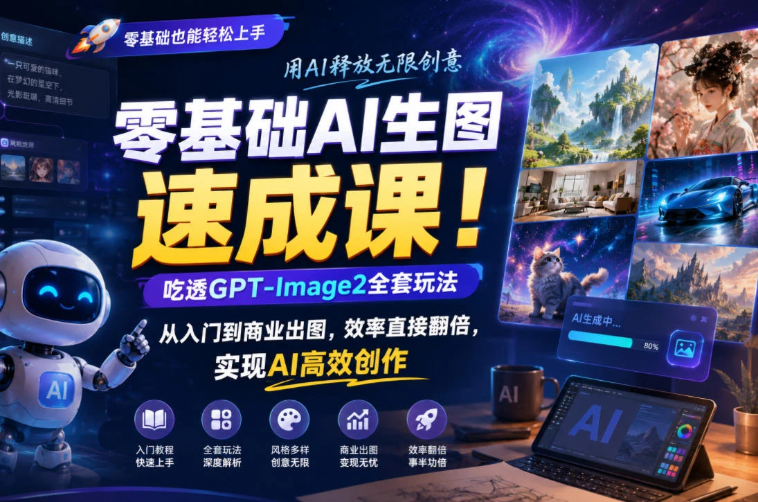 【精】零基础AI生图速成课！吃透GPT-Image2全套玩法，从入门到商业出图，效率直接翻倍，实现AI高效创作-集课