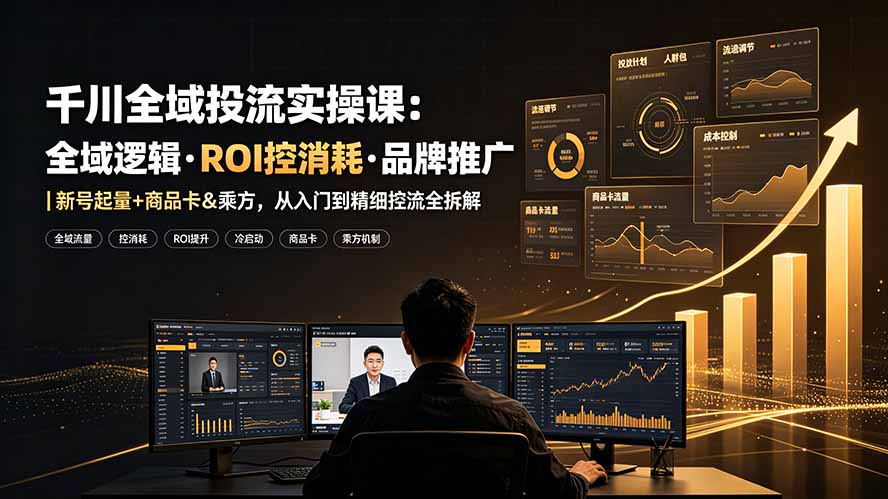 千川全域投流实操课：全域逻辑·ROI控消耗·品牌推广｜新号起量+商品卡&乘方，从入门到精细控流全拆解-集课