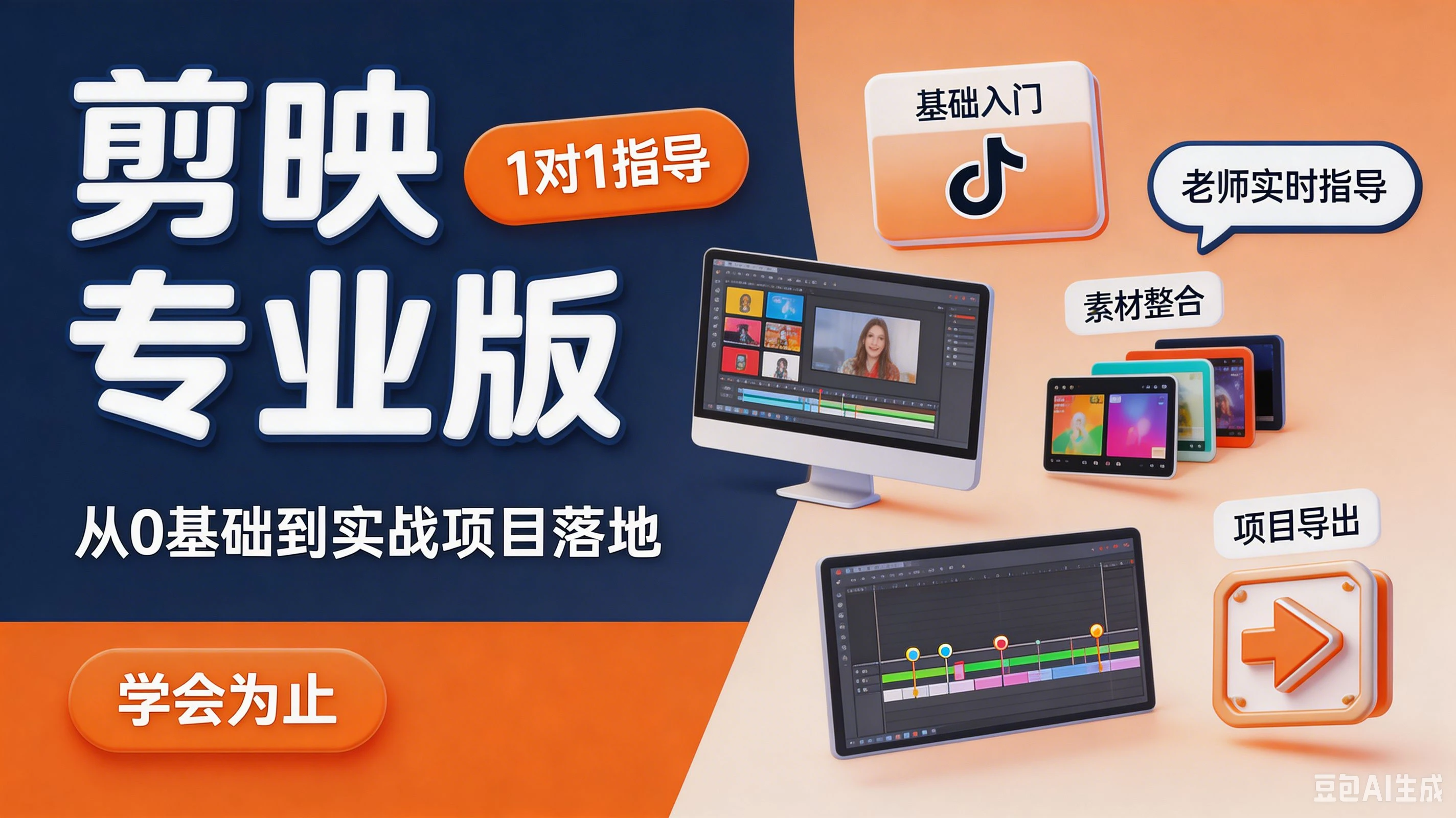 【精】剪映专业版，从0基础到实战项目落地，1对1指导 学会为止-集课