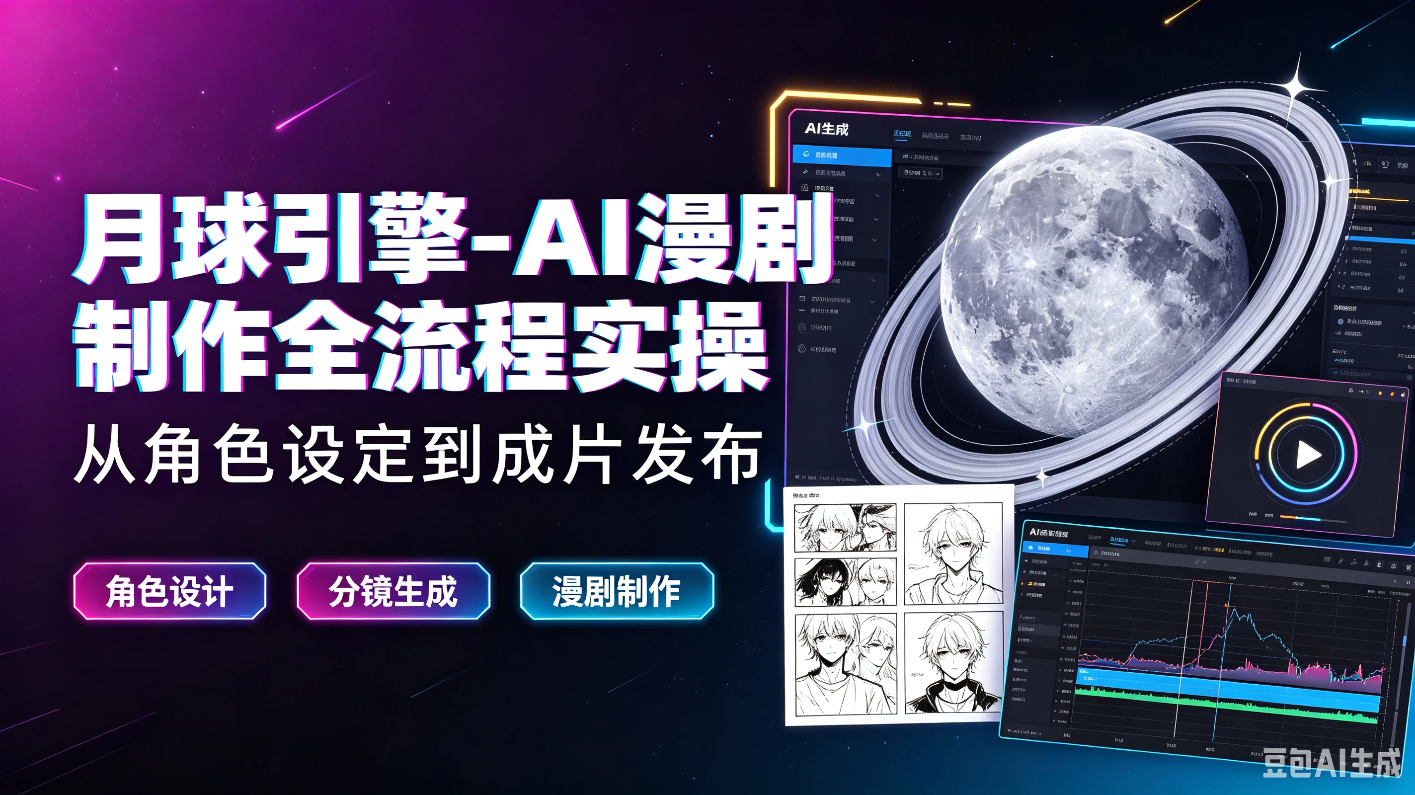 【精】月球引擎-AI漫剧制作全流程实操从角色设定到成片发布，角色设计、分镜生成、漫剧制作-集课