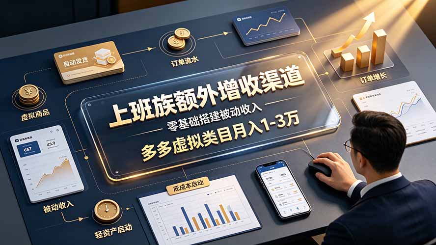 上班族额外增收渠道，零基础搭建被动收入，多多虚拟类目月入 1-3 万-集课