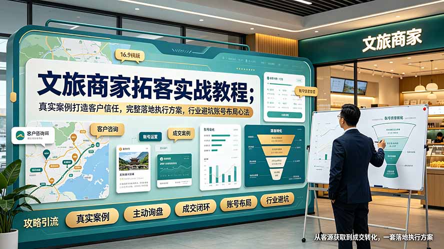 文旅商家拓客实战教程；真实案例打造客户信任，完整落地执行方案，行业避坑账号布局心法-集课