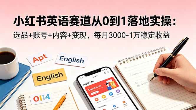 【精】小红书英语赛道从0到1落地实操：选品+账号+内容+变现，每月3000-1万稳定收益-集课