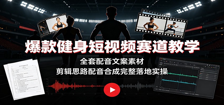爆款健身短视频赛道教学：全套配音文案素材，剪辑思路配音合成完整落地实操-集课