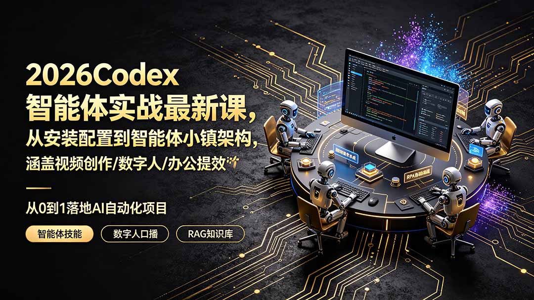 2026Codex智能体实战最新课，从安装配置到智能体小镇架构，涵盖视频创作/数字人/办公提效全技能-集课