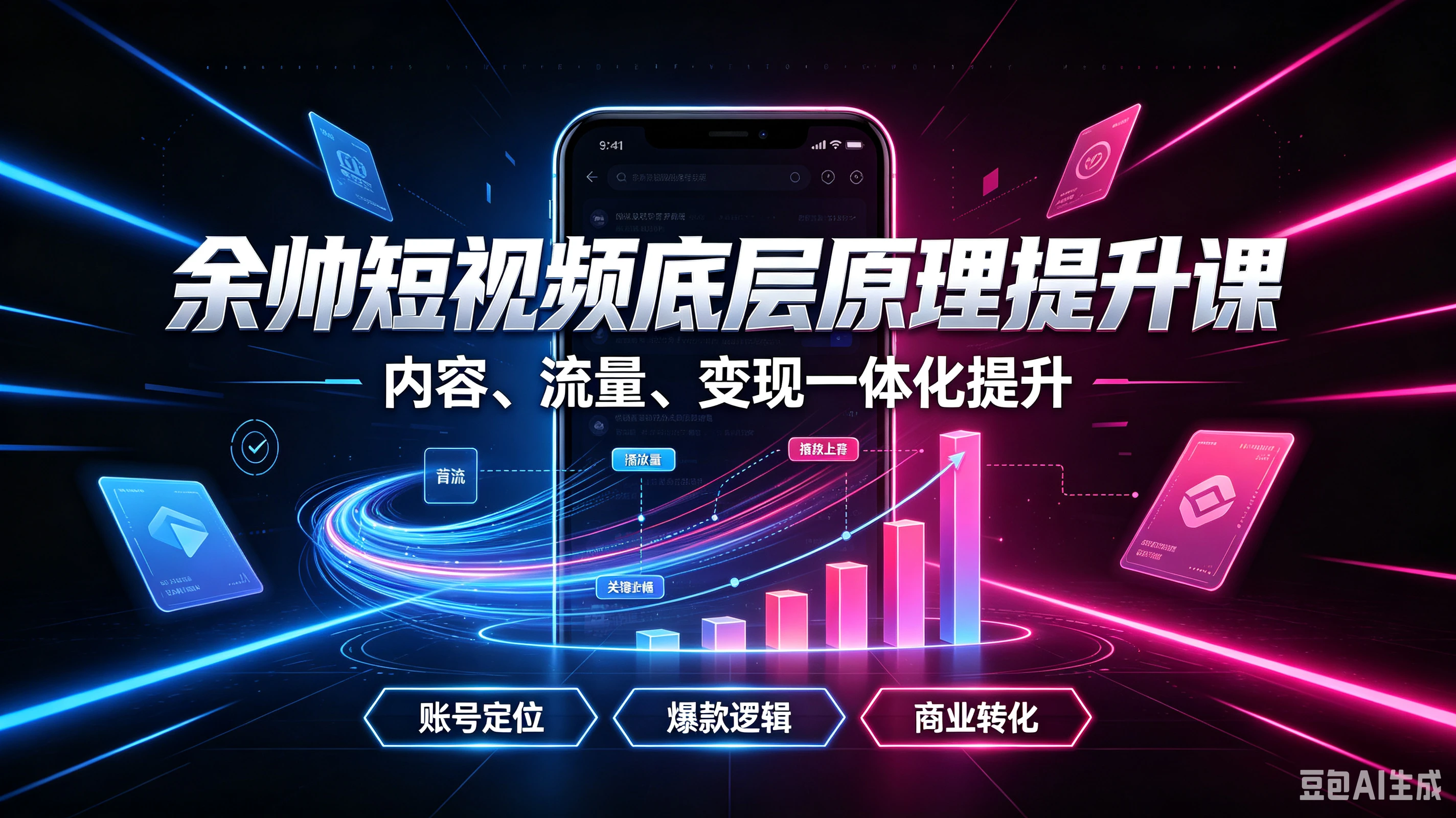 【精】余帅短视频底层原理提升课，内容、流量、变现一体化提升，账号定位、爆款逻辑、商业转化-集课