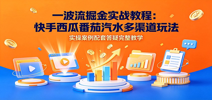 一波流掘金实战教程：快手西瓜番茄汽水多渠道玩法，实操案例配套答疑完整教学-集课
