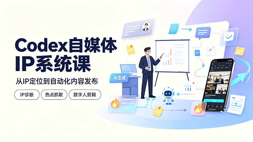 Codex自媒体IP系统课：IP诊断/热点抓取/IP蒸馏 Skill，爆款复刻数字人多平台自动发布教程-集课