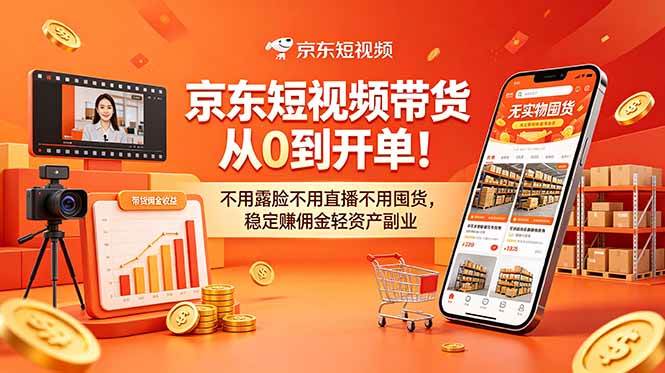 京东短视频带货从0到开单！不用露脸不用直播不用囤货，稳定赚佣金轻资产副业-集课