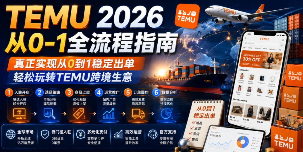 【精】TEMU 2026从0-1全流程指南，真正实现从0到1稳定出单，轻松玩转TEMU跨境生意-集课